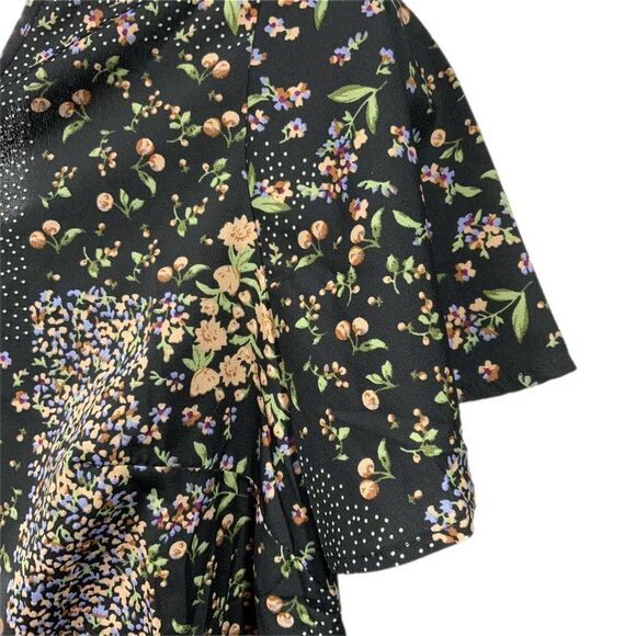 NWT Black Pink Ditsy Floral Button Front Flounce Sleeve Blouse 1XL 14 - Picture 5 of 12